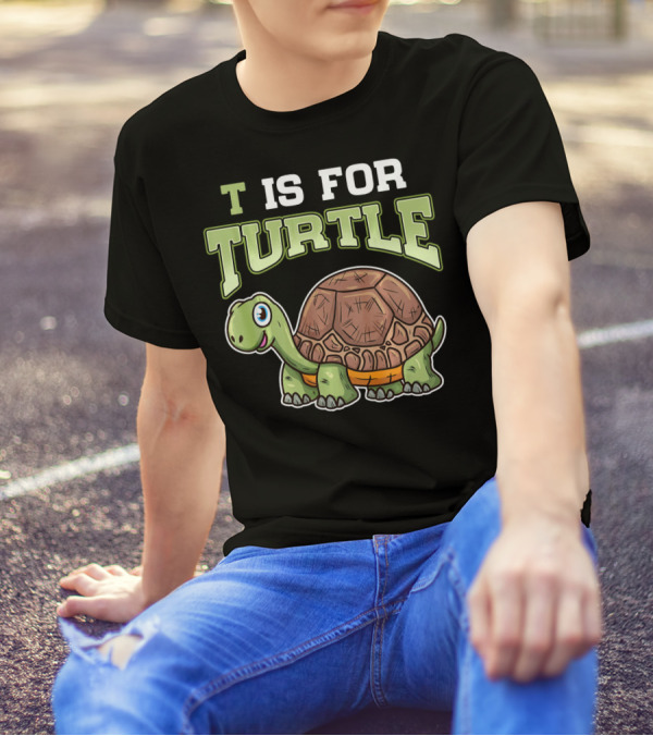 T Is For Turtle Cute Smiling Cartoon Tortoise T-Shirt