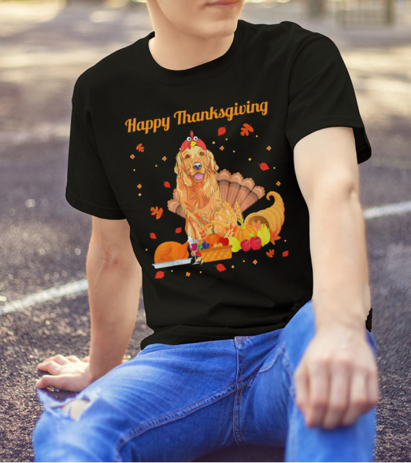 Happy Thanksgiving Golden Retriever Turkey Feast T-Shirt