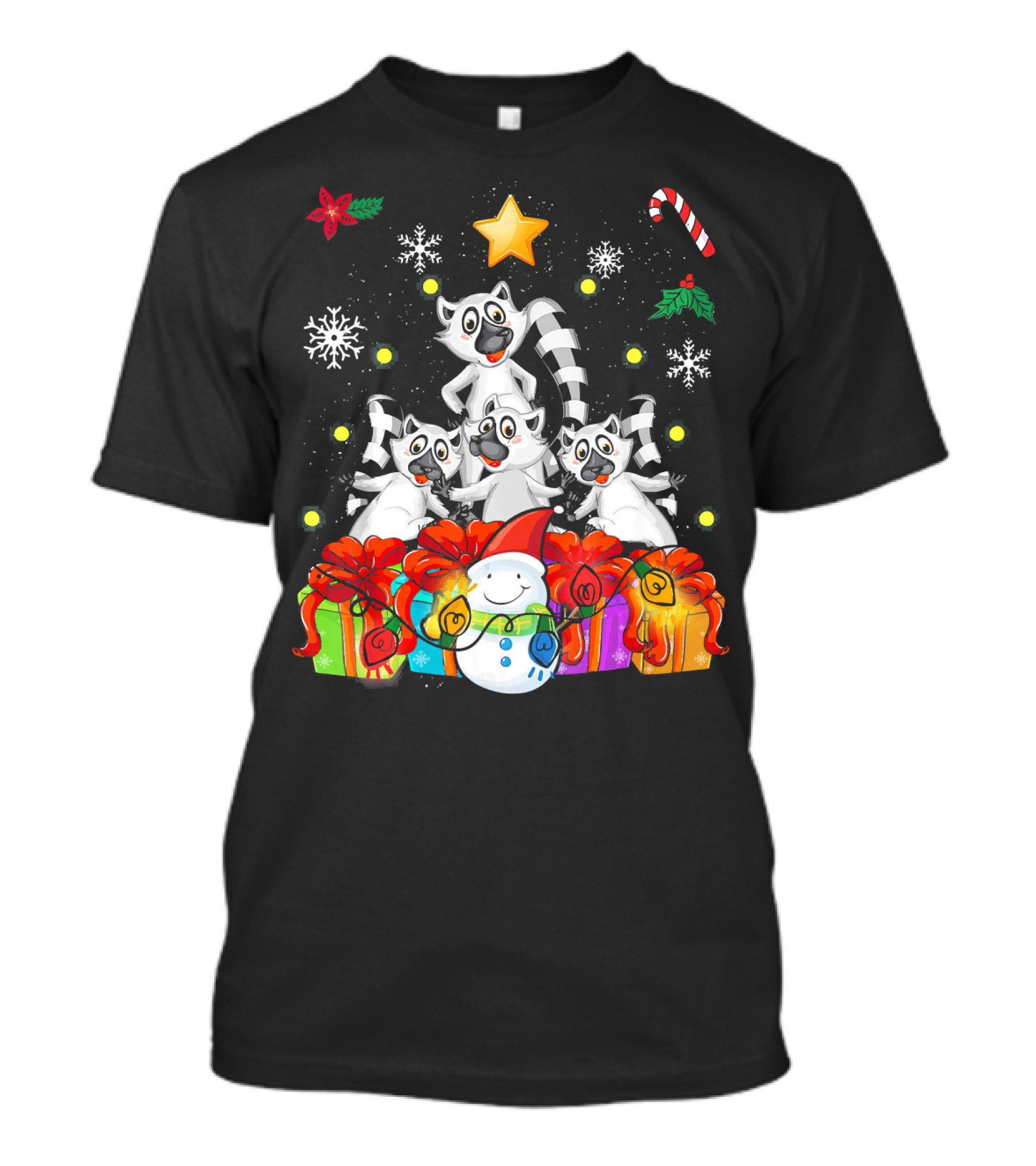 Funny Lemur Christmas Tree Cute Decor Snowman Gifts Candy Cane T-Shirt