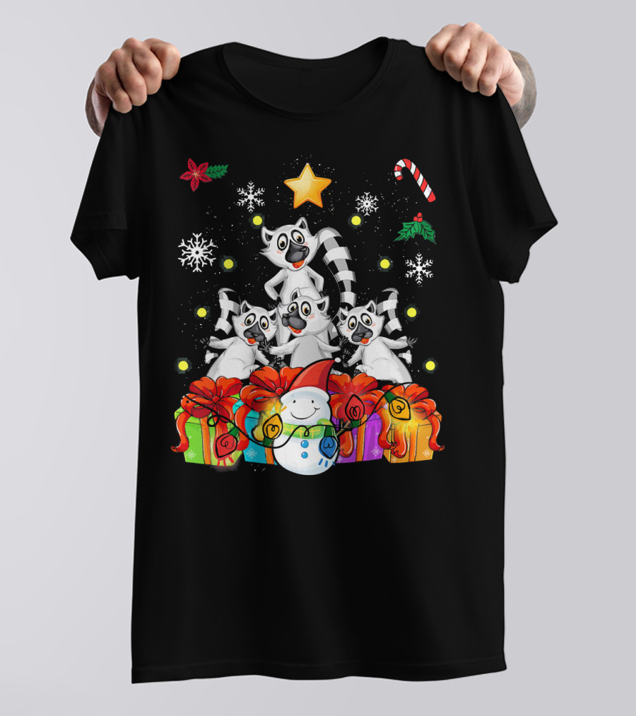 Funny Lemur Christmas Tree Cute Decor Snowman Gifts Candy Cane T-Shirt