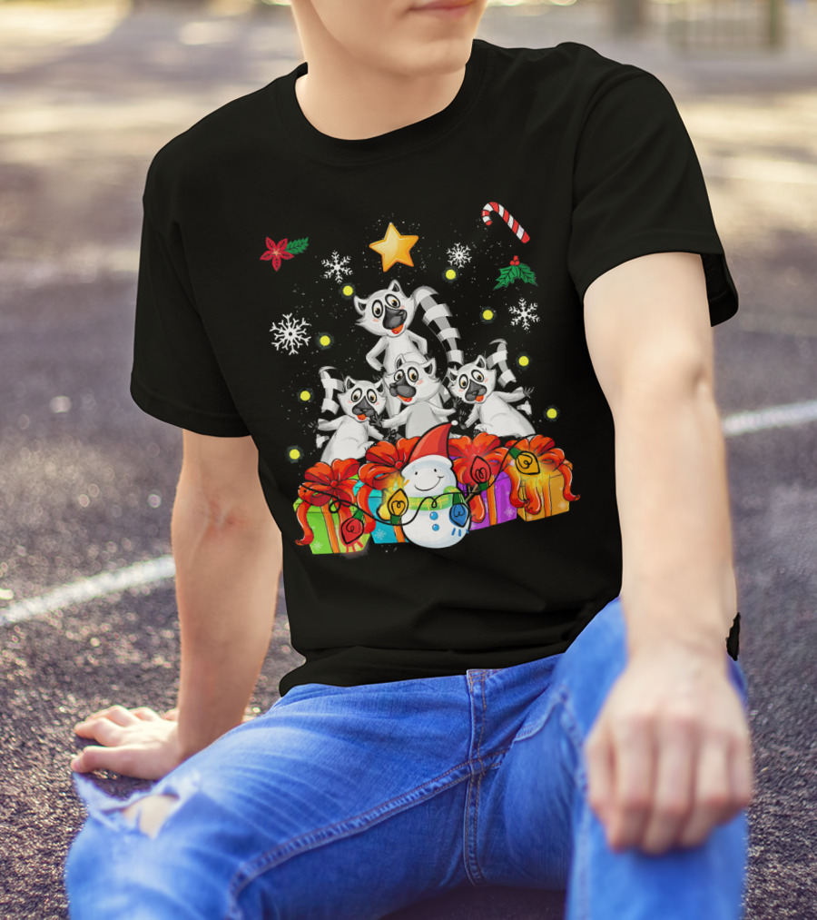 Funny Lemur Christmas Tree Cute Decor Snowman Gifts Candy Cane T-Shirt