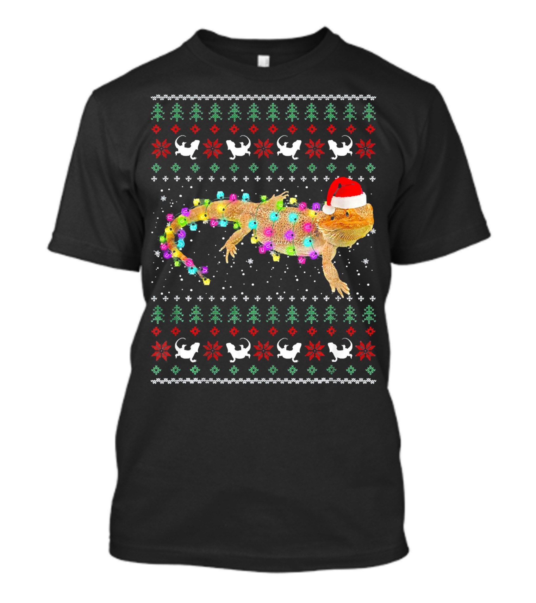 Bearded Dragon Christmas Lights Santa Hat Funny Festive T-Shirt