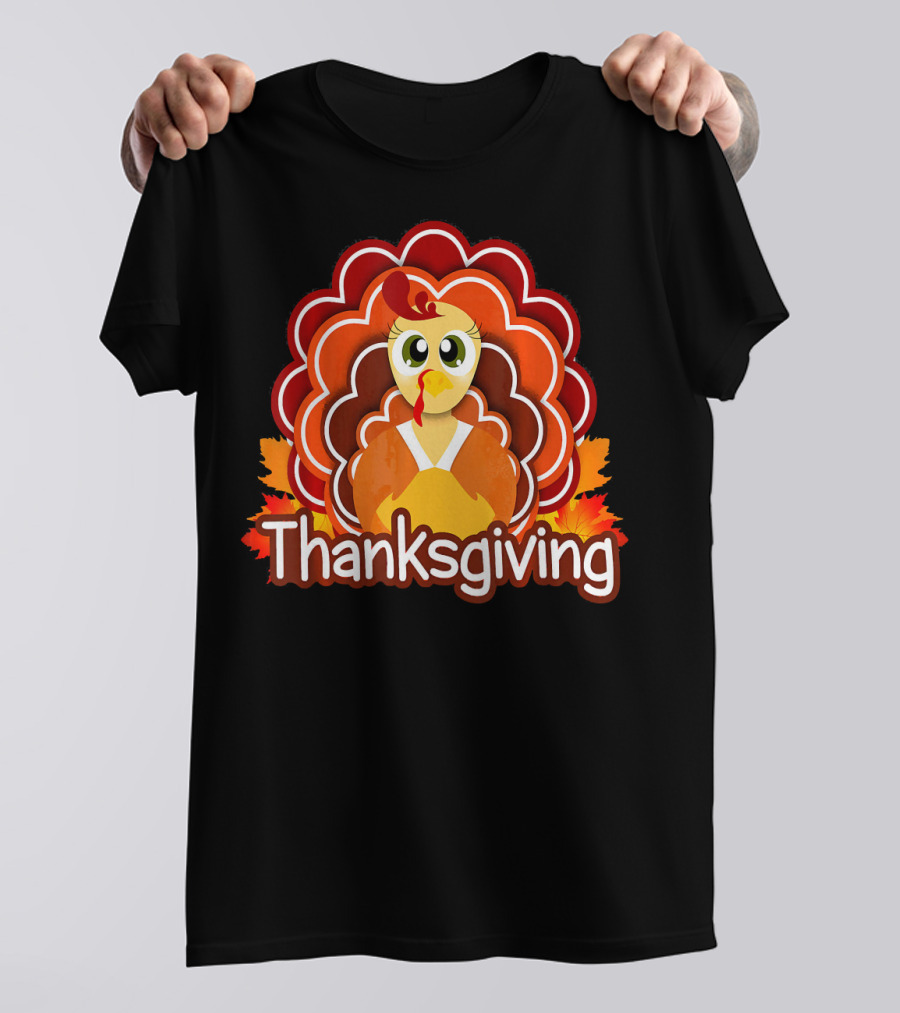 Thanksgiving Cute Turkey Illustrations With Autumn Leaves T-Shirt