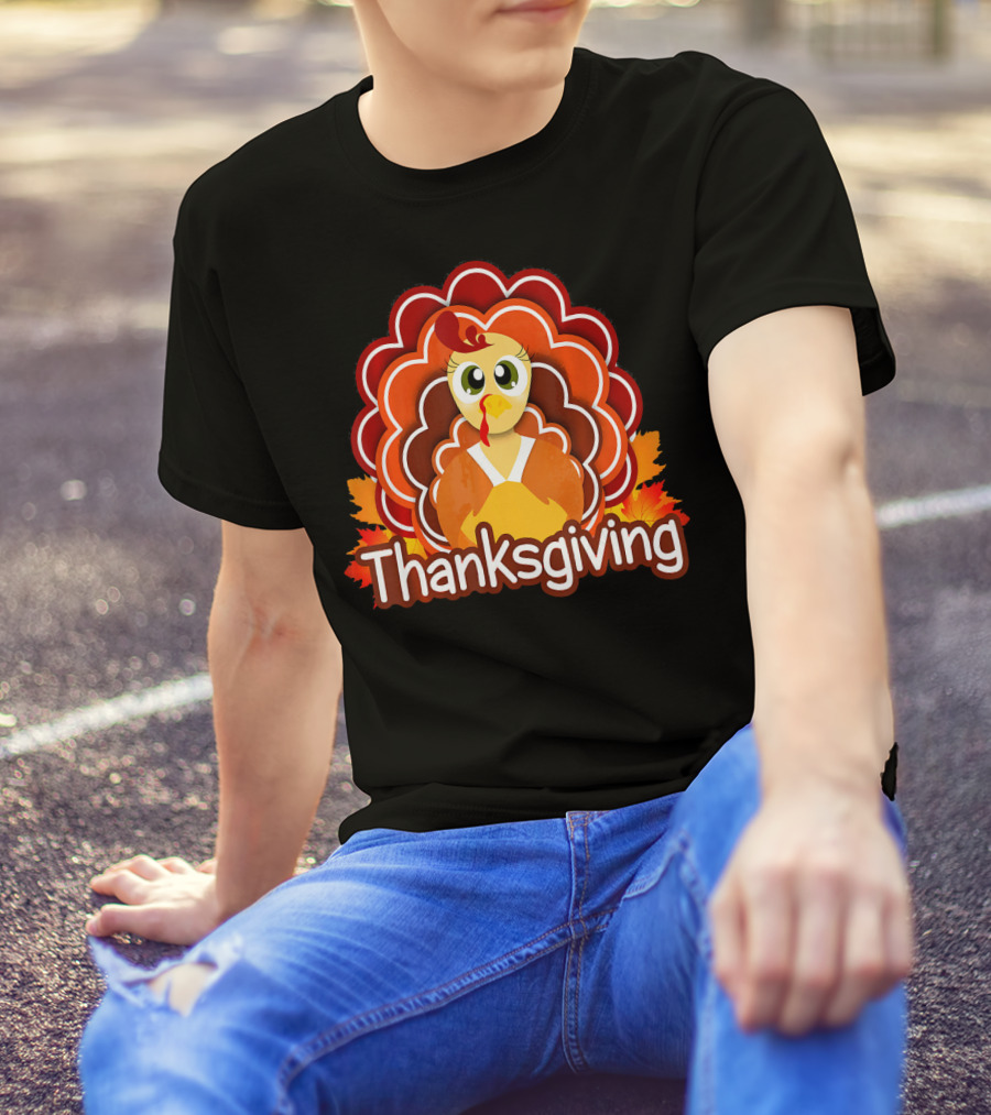 Thanksgiving Cute Turkey Illustrations With Autumn Leaves T-Shirt