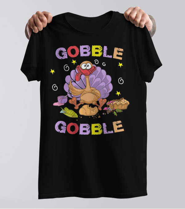 Gobble Gobble Funny Turkey With Pie And Corn T-Shirt