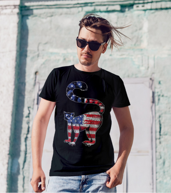 Funny Lemur Stars And Stripes USA Flag T-Shirt