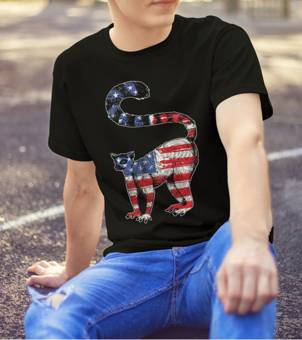 Funny Lemur Stars And Stripes USA Flag T-Shirt