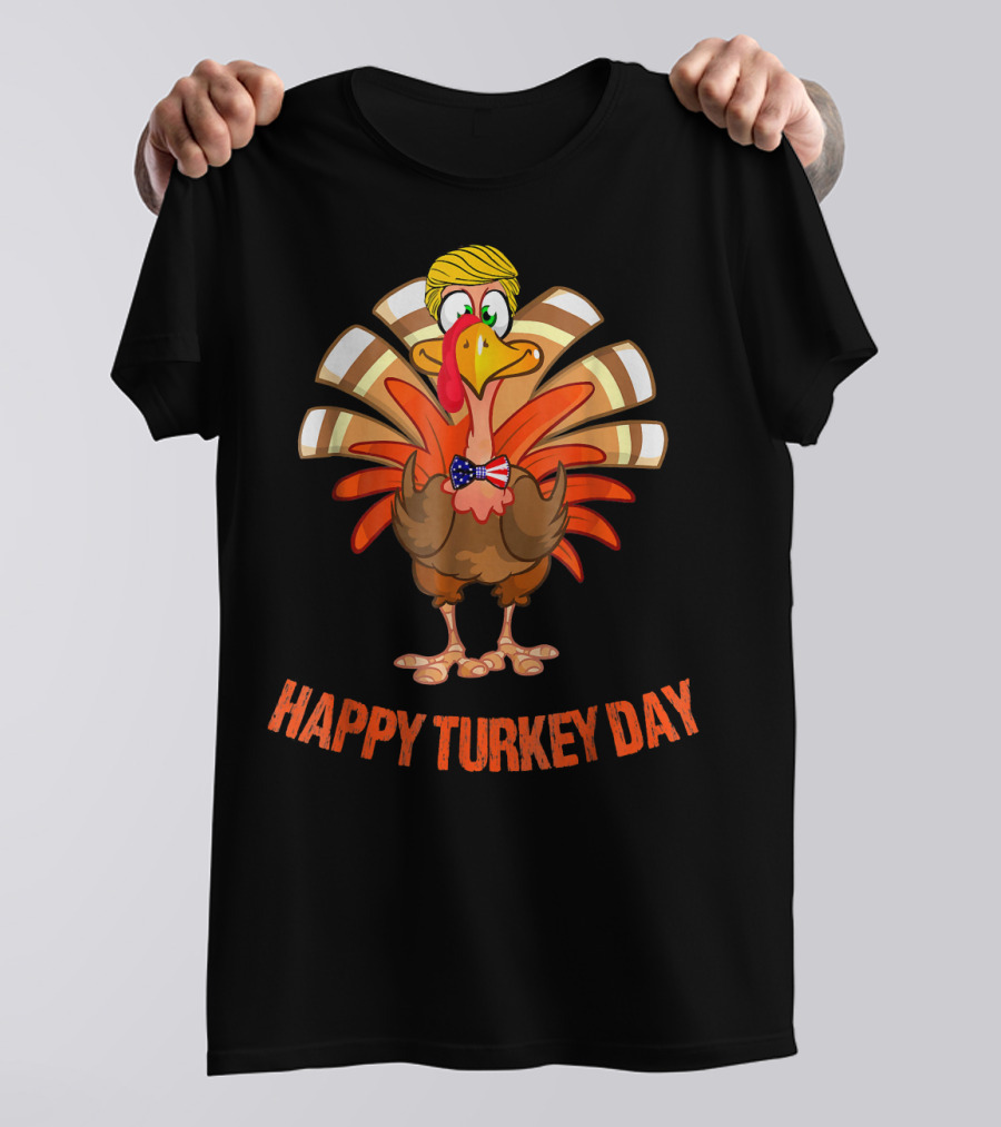 HAPPY TURKEY DAY Funny Turkey With Bow Tie And Yellow Hair T-Shirt