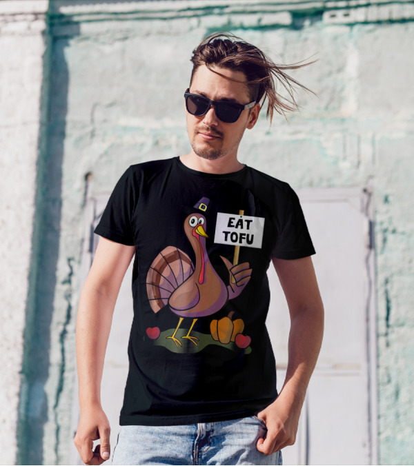 Eat Tofu Thanksgiving Vegetarian Turkey Pilgrim Hat Pumpkin T-Shirt