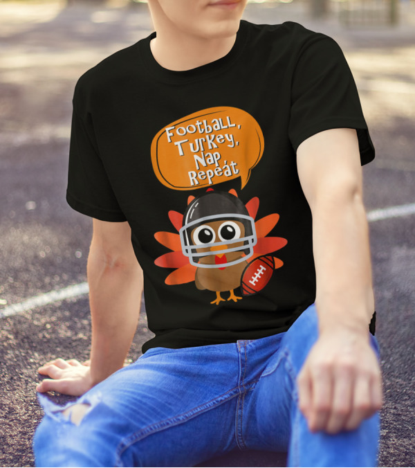 Football Turkey Nap Repeat Helmet Bird Football T-Shirt