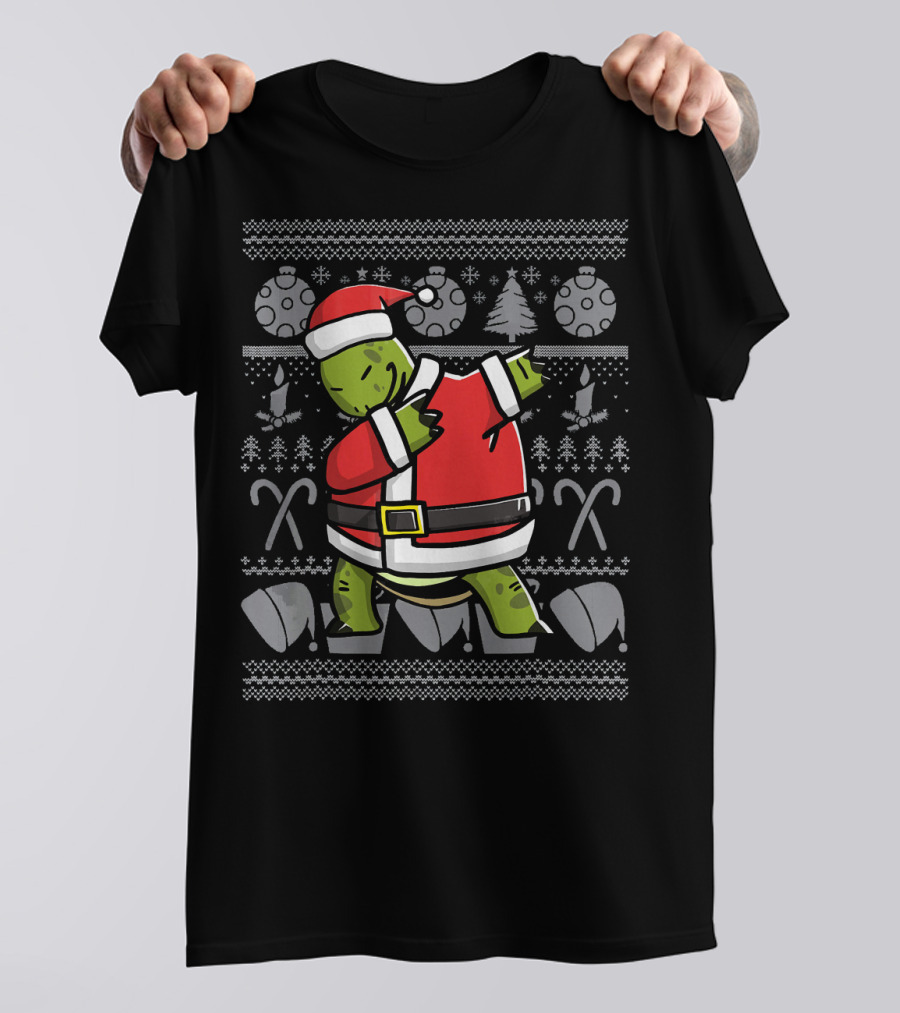Funny Dabbing Tortoise Santa Ugly Christmas T-Shirt