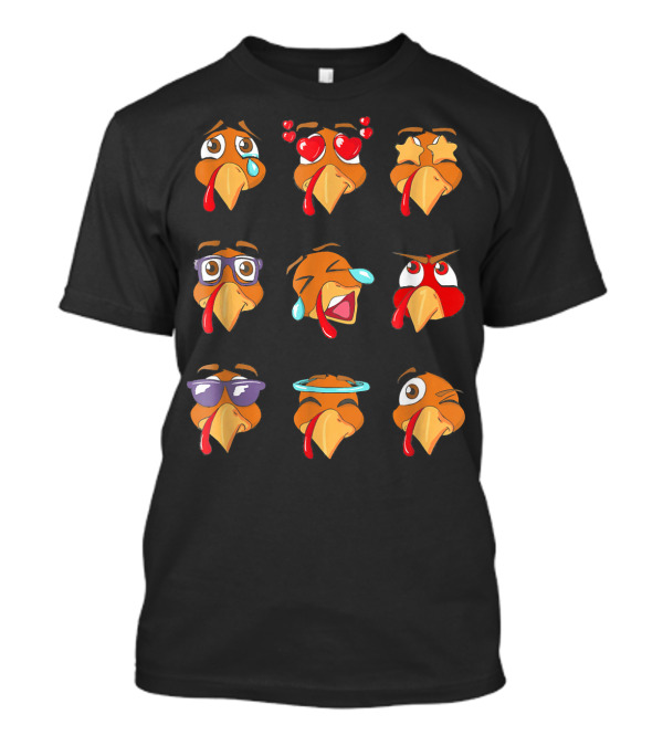 Funny Turkey Emoji Faces Tears Love Stars Glasses Halo Winking T-Shirt