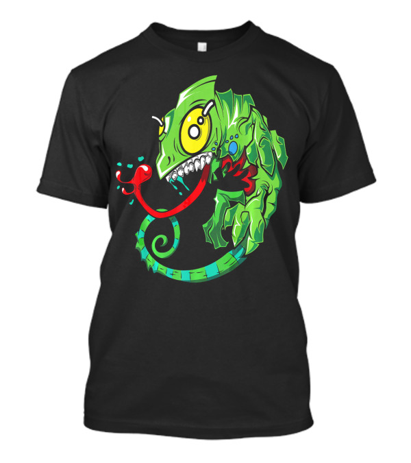 Funny Green Chameleon Monster Lizard With Red Tongue And Big Yellow Eyes T-Shirt