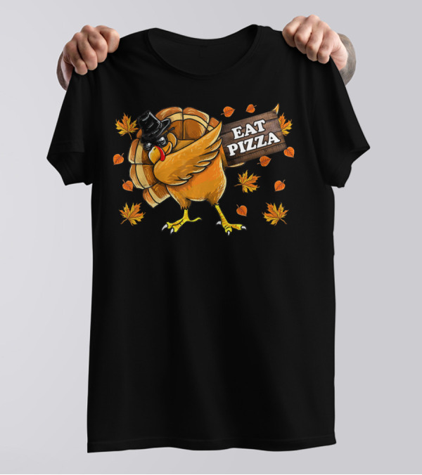 Eat Pizza Turkey Thanksgiving Autumn Leaves T-Shirt