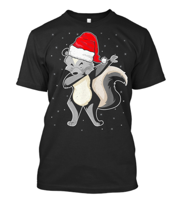 Funny Skunk Dabbing Santa Hat Snowflakes T-Shirt
