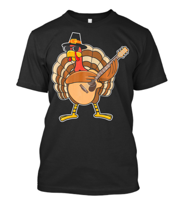 Turkey With Sunglasses And Pilgrim Hat Playing Guitar T-Shirt