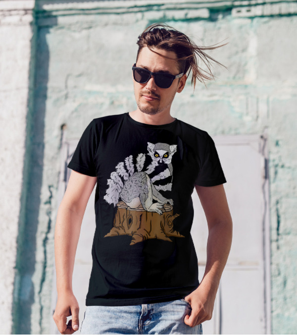 Funny Lemur Sitting On Tree Stump T-Shirt