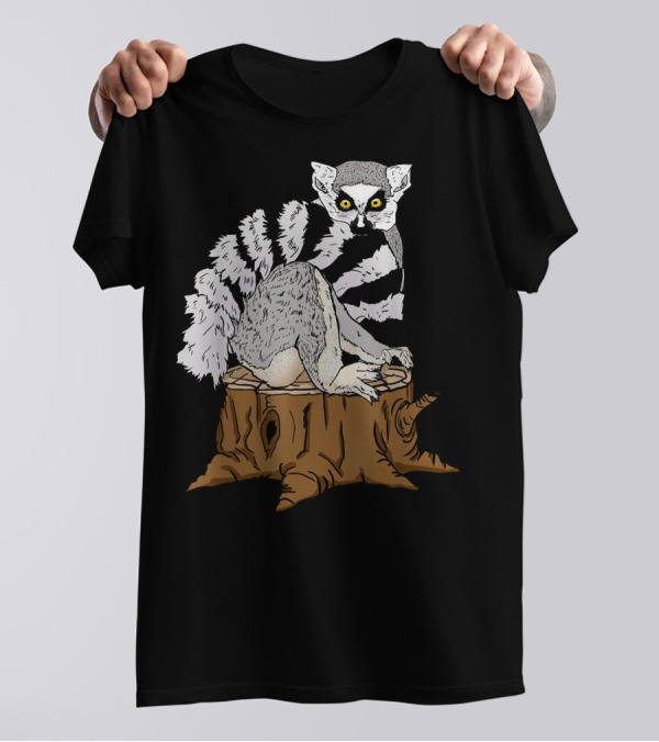 Funny Lemur Sitting On Tree Stump T-Shirt