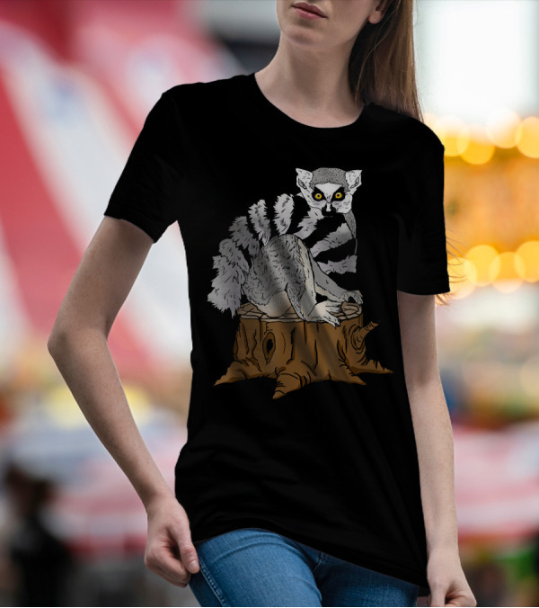 Funny Lemur Sitting On Tree Stump T-Shirt