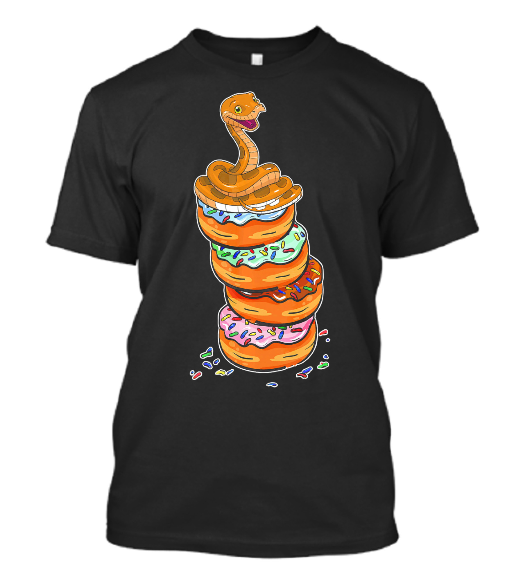 Funny Ball Python Snakes Love Donuts Stack Colorful Sprinkles T-Shirt