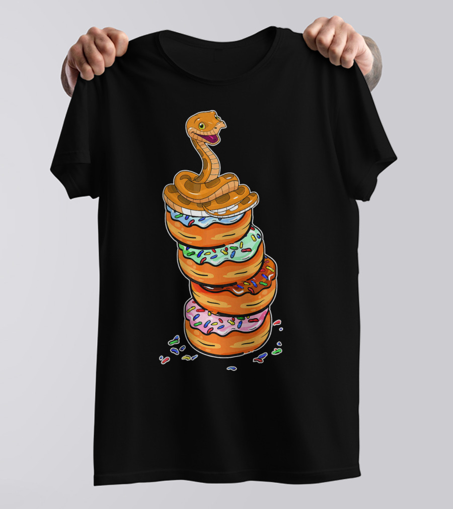 Funny Ball Python Snakes Love Donuts Stack Colorful Sprinkles T-Shirt