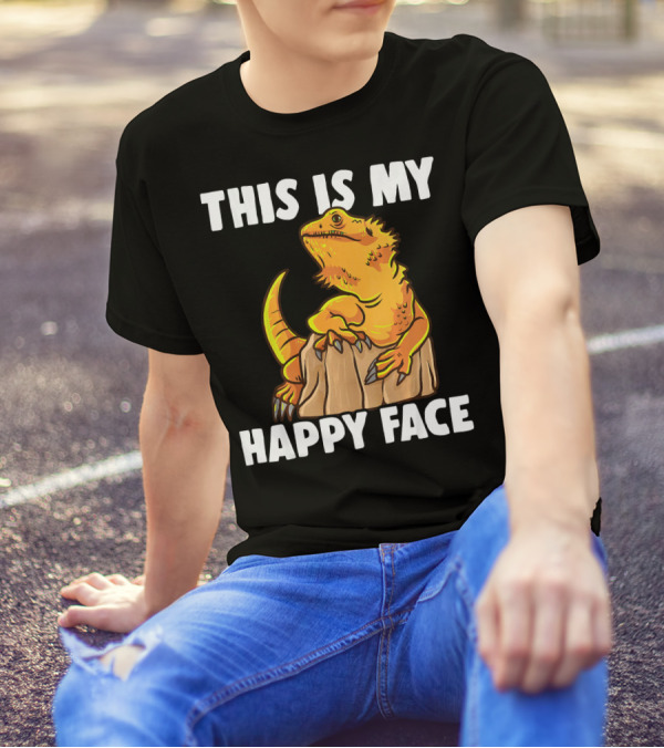 THIS IS MY HAPPY FACE FUNNY BEARDED DRAGON LIZARD BEARDIE HERP T-Shirt