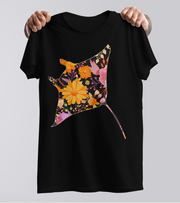 Floral Flower Vintage Retro MANT Ray T-Shirt