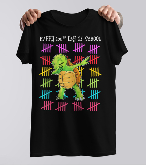 HAPPY 100TH DAY OF SCHOOL For Tor Dabbing Turtle With Colorful Tally Marks T-Shirt