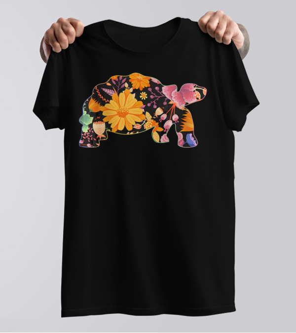 Floral Flower Vintage Retro Tortoise Love Botanical Bloom T-Shirt