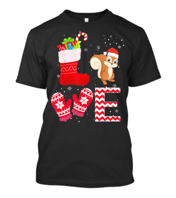 Funny Christmas Squirrel Lover Festive Holiday Snowflake Stocking Mittens T-Shirt