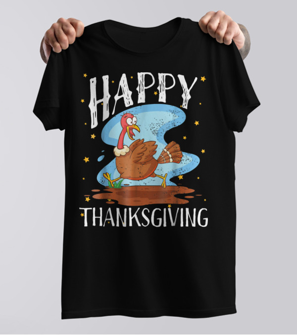 HAPPY THANKSGIVING TURKEY WITH STARS AND BLUE SWIRL T-Shirt