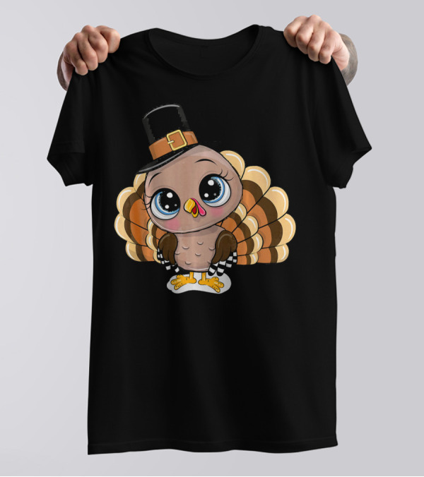 Thanksgiving Turkey With Cute Pilgrim Hat T-Shirt