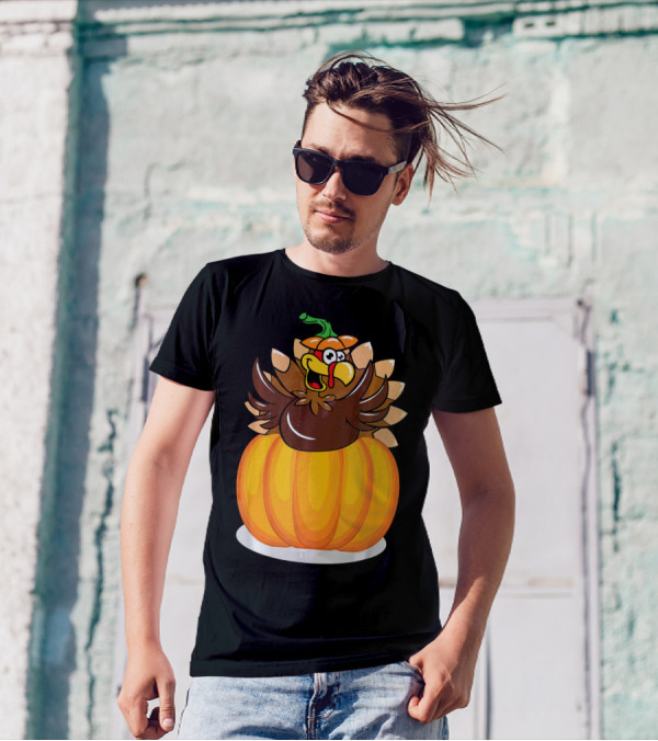 Funny Thanksgiving Turkey In Pumpkin Costume Autumn Wit T-Shirt