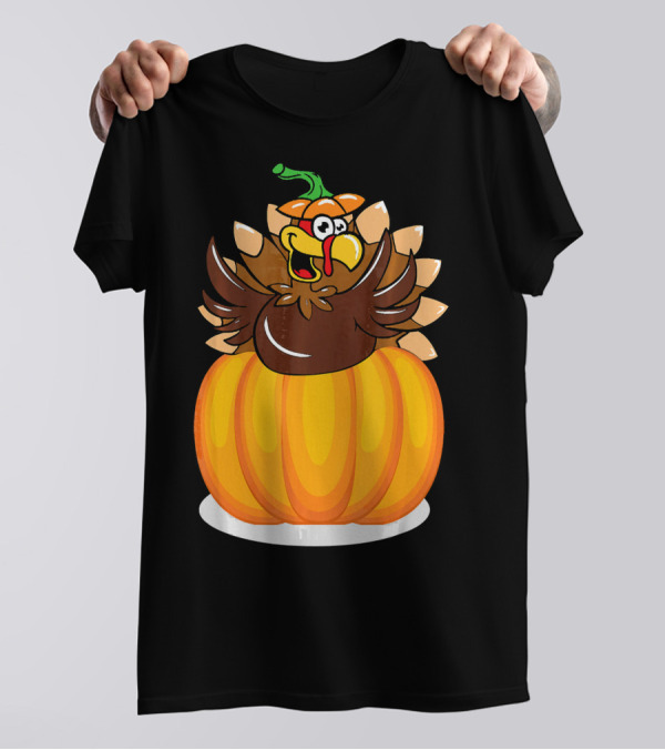 Funny Thanksgiving Turkey In Pumpkin Costume Autumn Wit T-Shirt