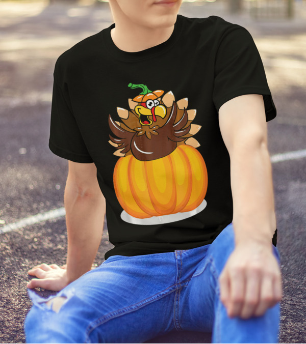 Funny Thanksgiving Turkey In Pumpkin Costume Autumn Wit T-Shirt
