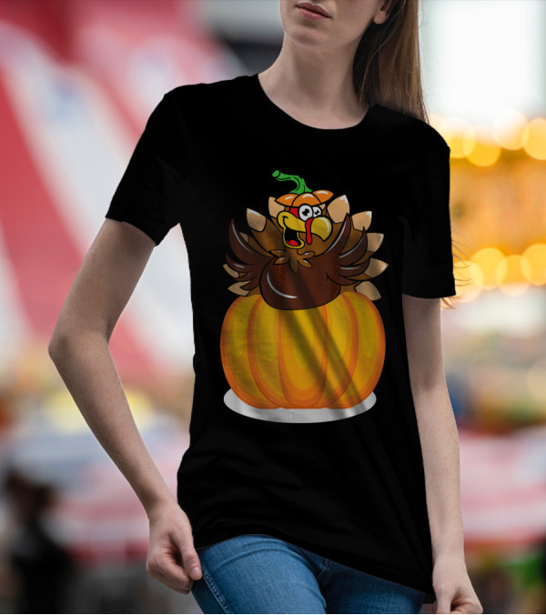 Funny Thanksgiving Turkey In Pumpkin Costume Autumn Wit T-Shirt