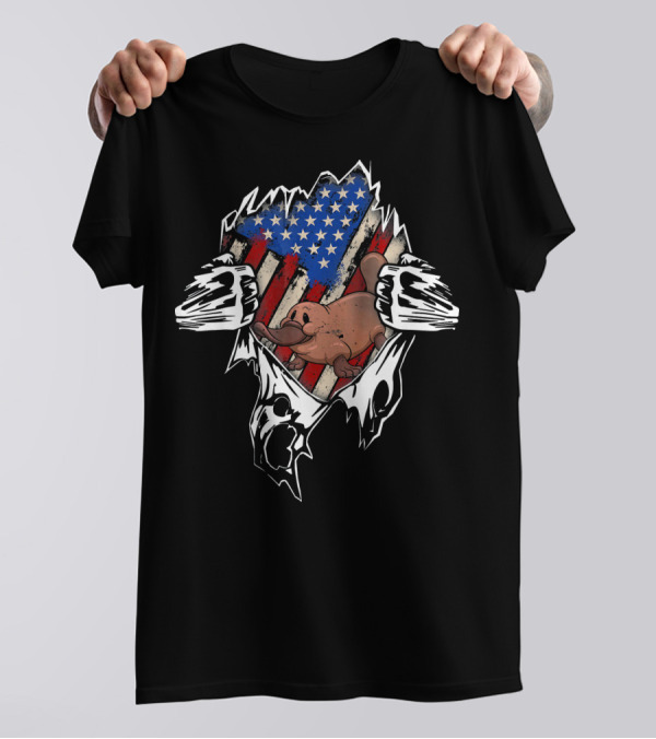 Funny Platypus American Flag T-Shirt
