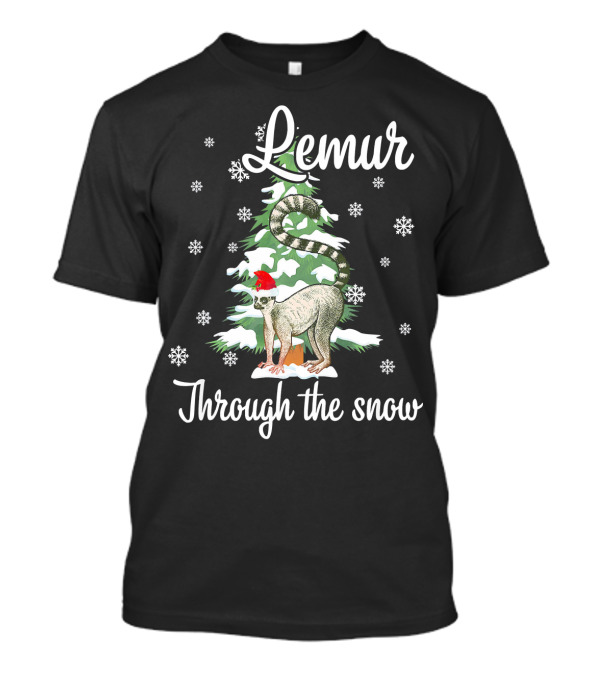 Lemur Through The Snow Santa Hat Christmas Tree Snowflakes T-Shirt