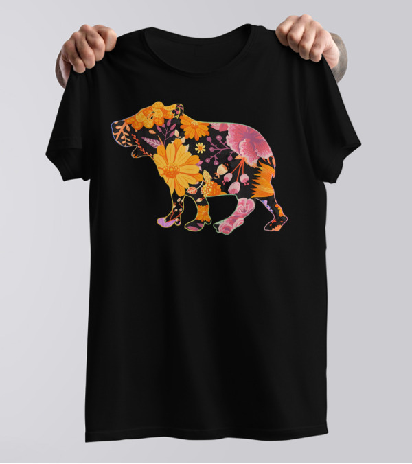 Floral Flower Vintage Retro Capybara Love T-Shirt