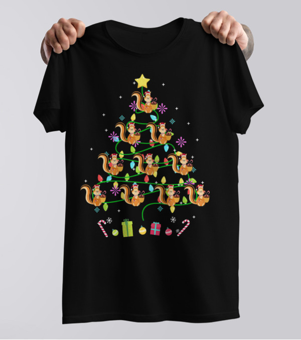 Funny Squirrel Christmas Tree Light-Up LED Holiday T-Shirt