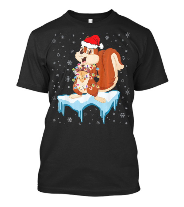 Christmas Squirrel In Santa Hat With Lights On Ice T-Shirt