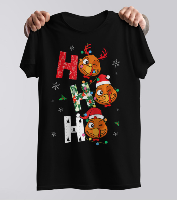 Ho Ho Ho Winking Santa Turkey Christmas Snowflakes T-Shirt