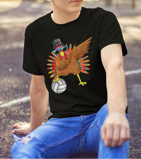 Funny Dabbing Turkey Dab Pilgrim Volleyball T-Shirt