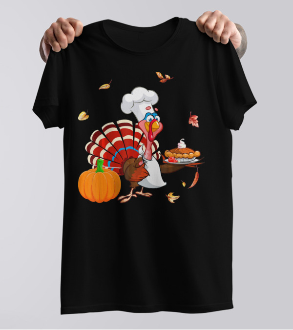 Happy Thanksgiving Lunch Lady Turkey Pumpkin Pie T-Shirt