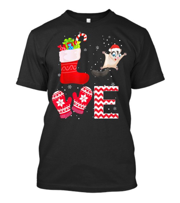 Funny Christmas Sugar Glider Lover Stocking Glove Snowflakes T-Shirt