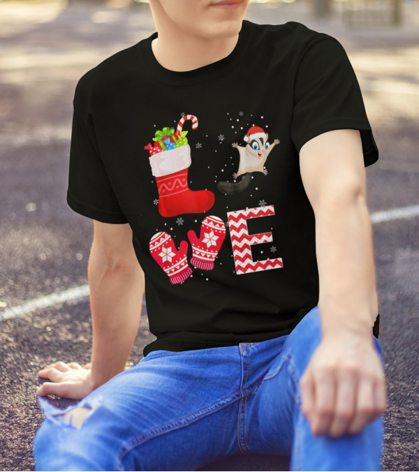 Funny Christmas Sugar Glider Lover Stocking Glove Snowflakes T-Shirt