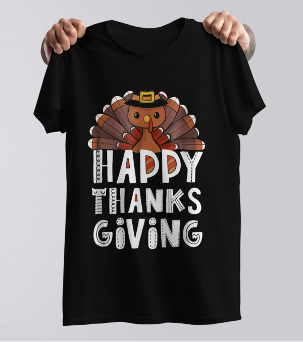 Happy Thanksgiving Funny Turkey In Pilgrim Hat T-Shirt