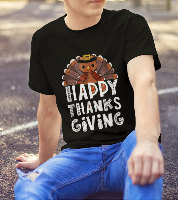 Happy Thanksgiving Funny Turkey In Pilgrim Hat T-Shirt