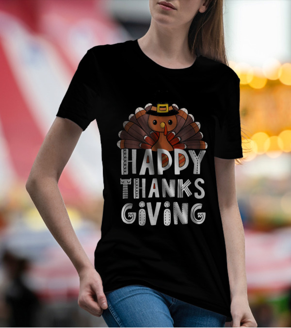 Happy Thanksgiving Funny Turkey In Pilgrim Hat T-Shirt
