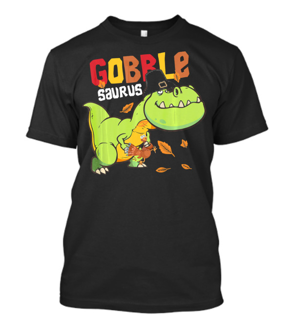 Gobble Saurus Dinosaur Turkey Pilgrim Hat Fall Leaves T-Shirt